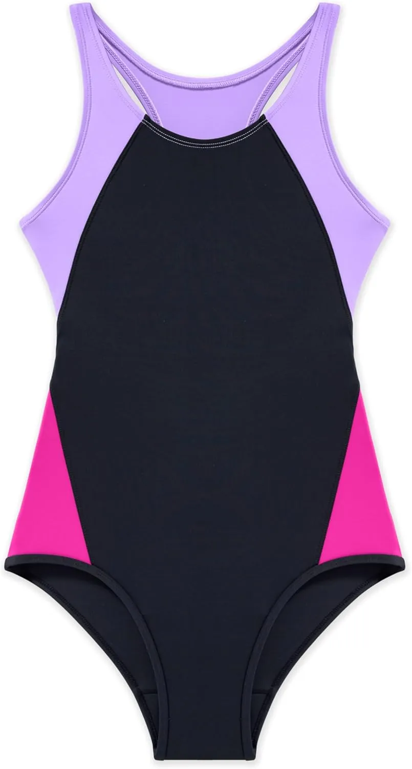 Beautikini Period Swimwear One Piece Leakproof Menstrual Swimsuit Racerback Color Block Bathing Suit for Teen Girls Women