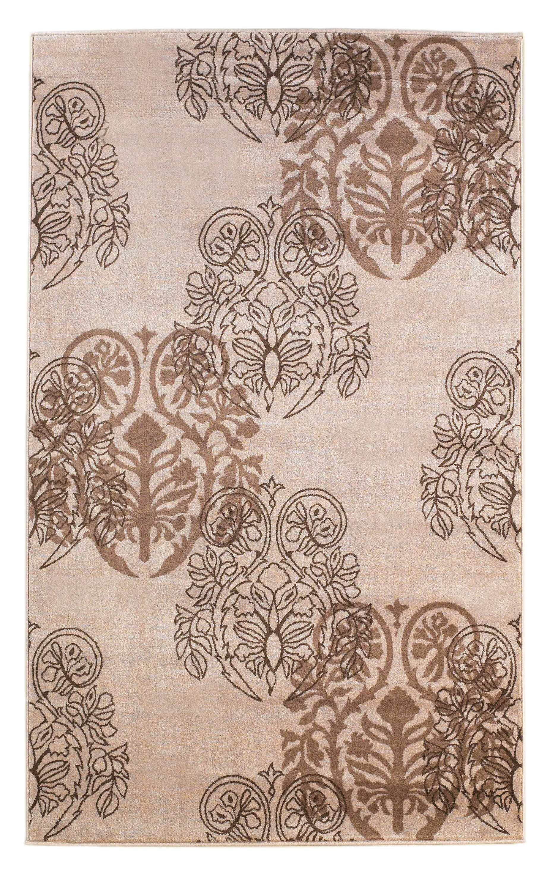 Benzara 2.83 x 1.83 Feet Damask Pattern Polypropylene Power Loomed Rug, Brown and Beige