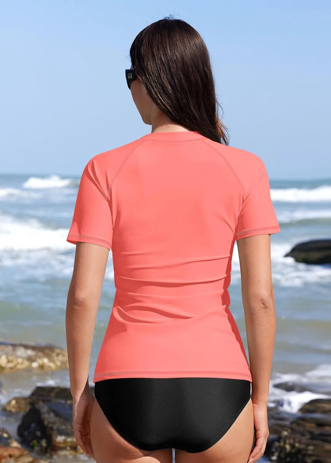 BesserBay Women UPF 50  Half Zip Short Sleeve Tropical Rash Guard Shirt Qick Dry Swim Tops Swimsuit