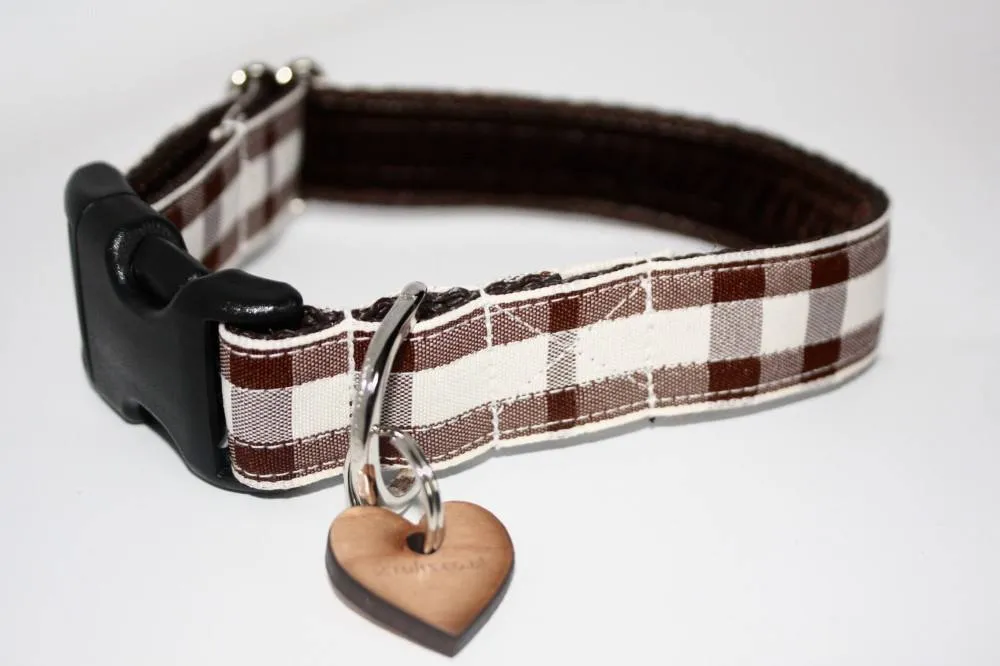 Bitter Chocolate Check Designer Dog Collar