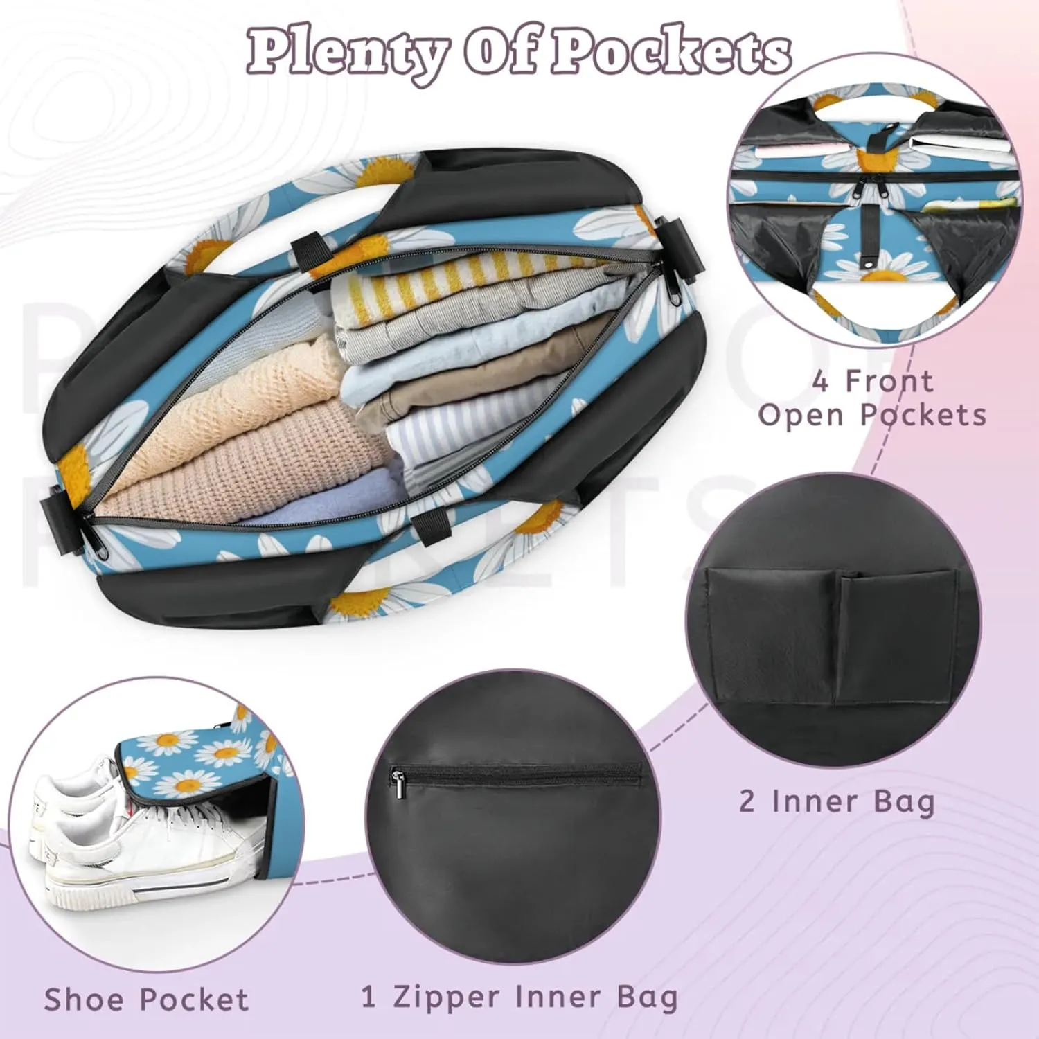 Blossom Print Gym Bag Yoga Mat Tote for Women with Shoes Compartment Lightweight Duffle Travel Carrier Wet Dry Storage Pockets Adjustable Pilates Mats Shoulder Bags for Sport Swim
