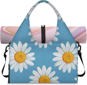 Blossom Print Gym Bag Yoga Mat Tote for Women with Shoes Compartment Lightweight Duffle Travel Carrier Wet Dry Storage Pockets Adjustable Pilates Mats Shoulder Bags for Sport Swim