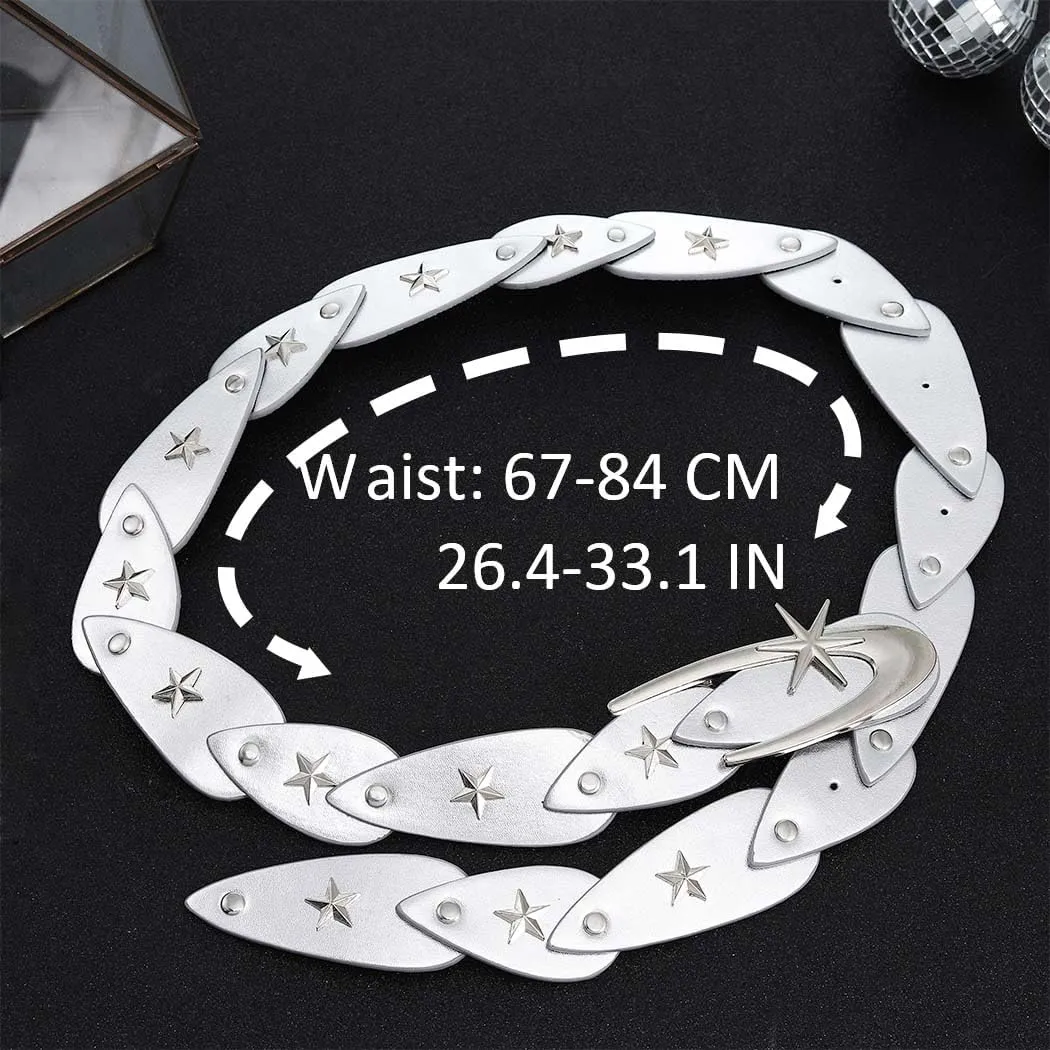 BODIY Star Studded Leather Belt Black Fashion Leather Belt Adjustable Belts Y2K Leather Accessories for Women
