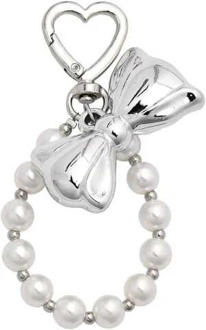 Bow Keychain with Pearl Keychain Wristlet for Women Girls Bowknot Charm for Purse Handbag Backpack Bag Accessories
