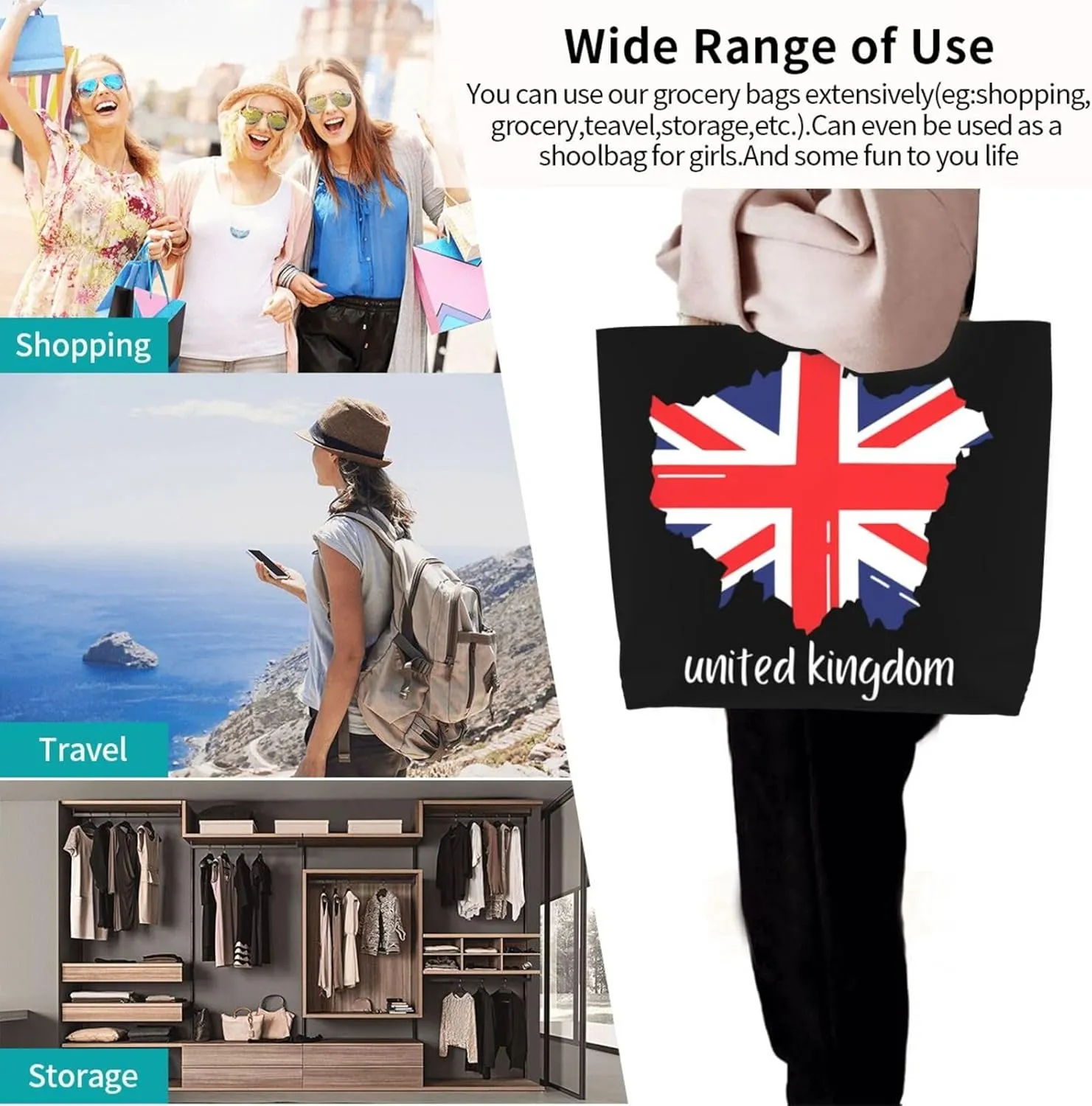 British England UK English Flag Women's Tote Bag Large Capacity Single Shoulder Bags Handbag for Shopping Work