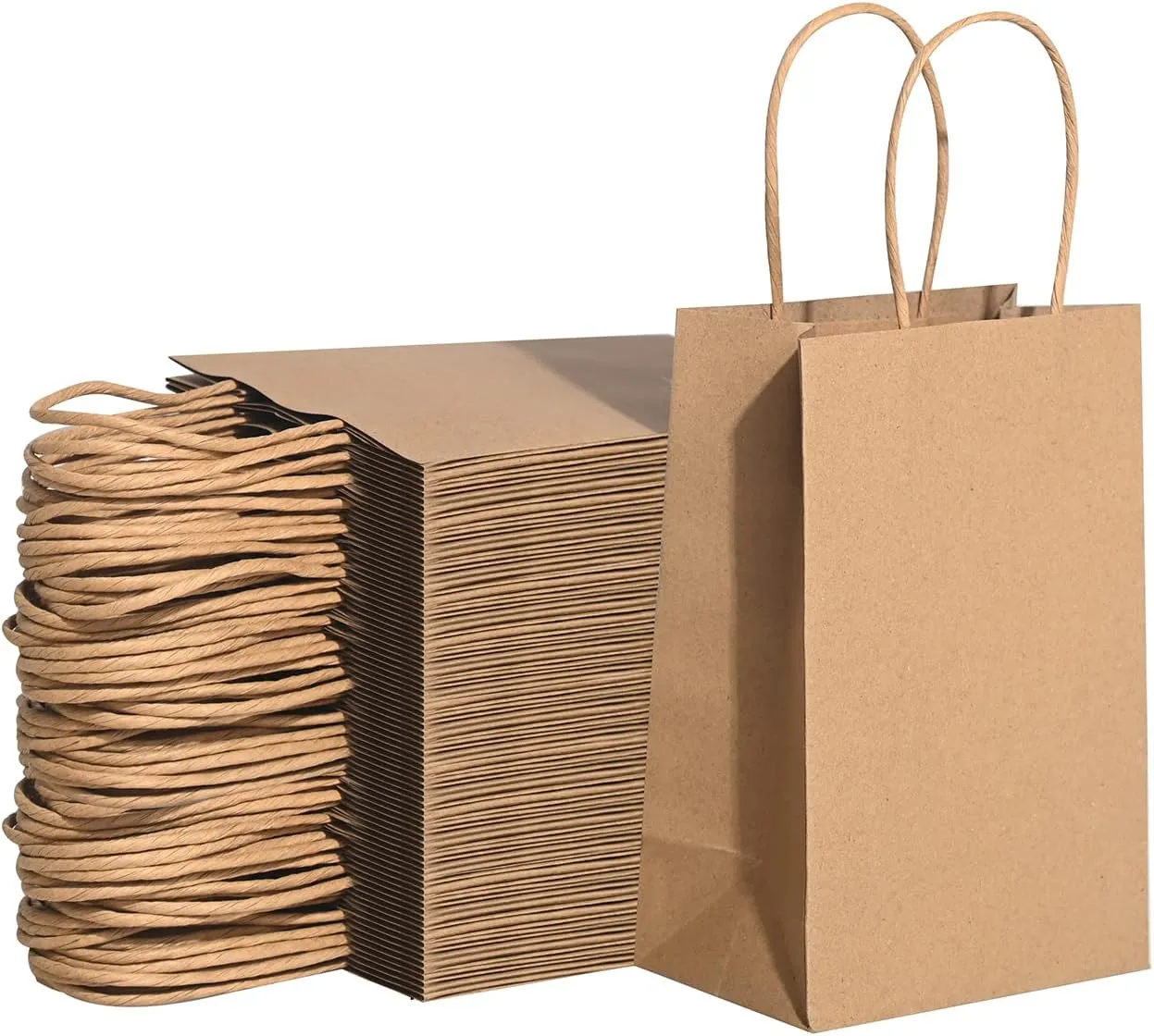 Brothersbox Small Brown Paper Bags with Handles 100PCS, 5.25 * 3.25 * 8 Inch Kraft Gift Bags Bulk for Craft Shopping Business Party Favor Retail Birthday Grocery
