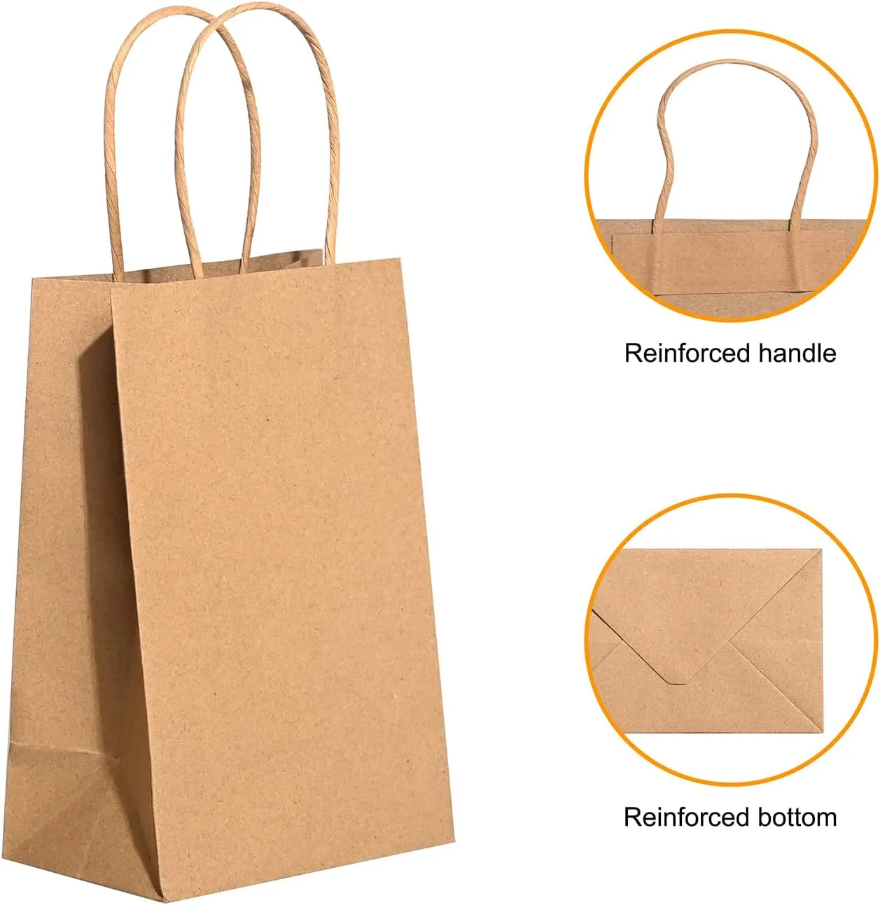 Brothersbox Small Brown Paper Bags with Handles 100PCS, 5.25 * 3.25 * 8 Inch Kraft Gift Bags Bulk for Craft Shopping Business Party Favor Retail Birthday Grocery
