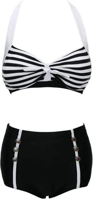 bslingerie Women Retro Vintage Push Up High Waisted Bikini Swimsuit Plus Size