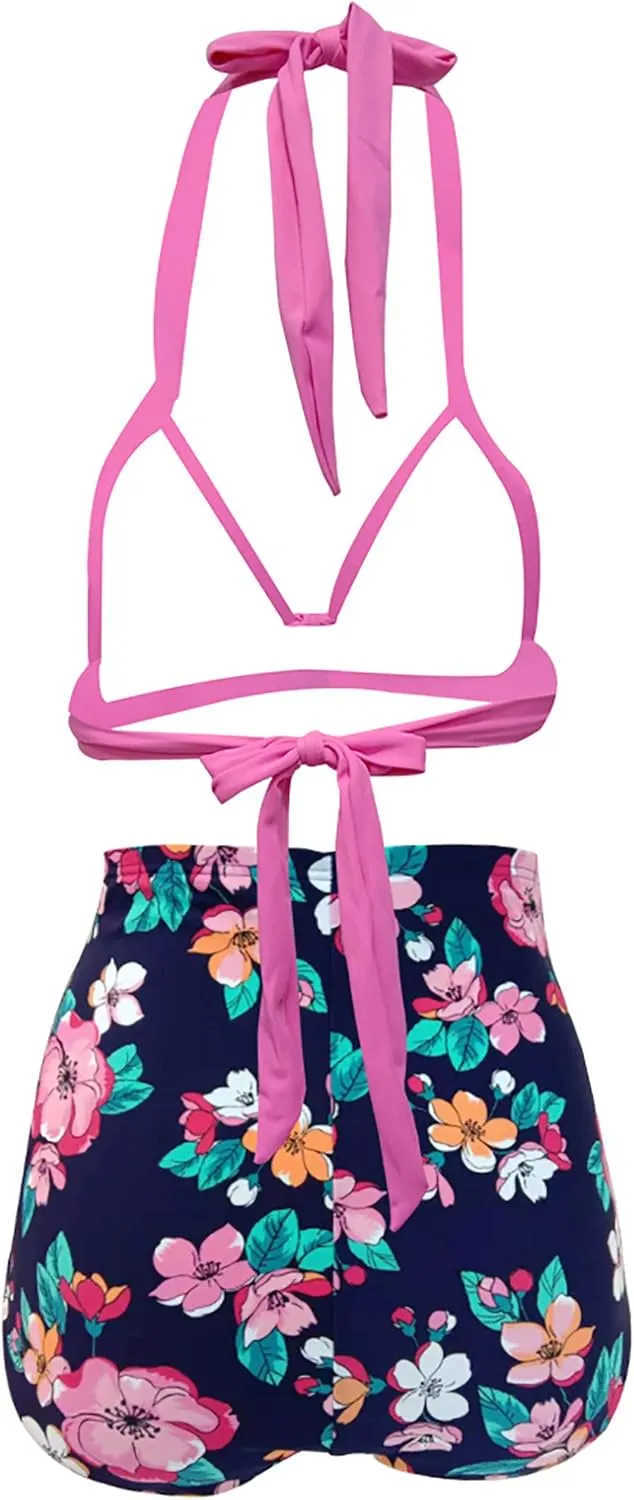bslingerie Women Retro Vintage Push Up High Waisted Bikini Swimsuit Plus Size