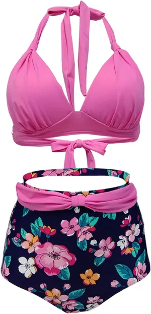 bslingerie Women Retro Vintage Push Up High Waisted Bikini Swimsuit Plus Size