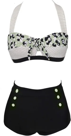bslingerie Women Retro Vintage Push Up High Waisted Bikini Swimsuit Plus Size