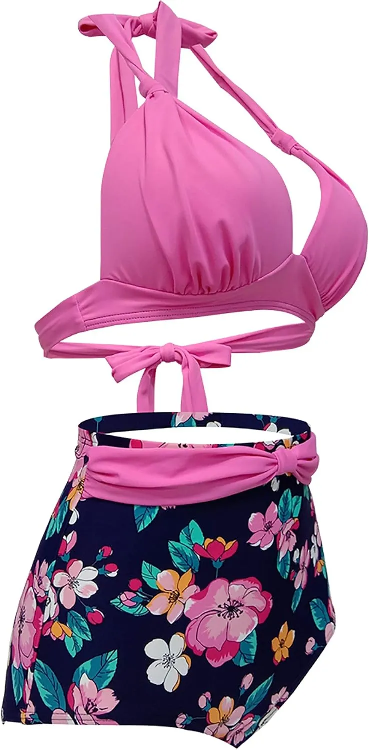 bslingerie Women Retro Vintage Push Up High Waisted Bikini Swimsuit Plus Size