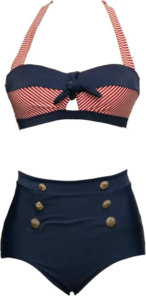 bslingerie Women Retro Vintage Push Up High Waisted Bikini Swimsuit Plus Size