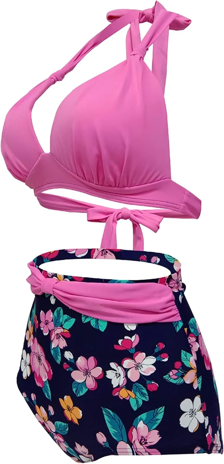bslingerie Women Retro Vintage Push Up High Waisted Bikini Swimsuit Plus Size