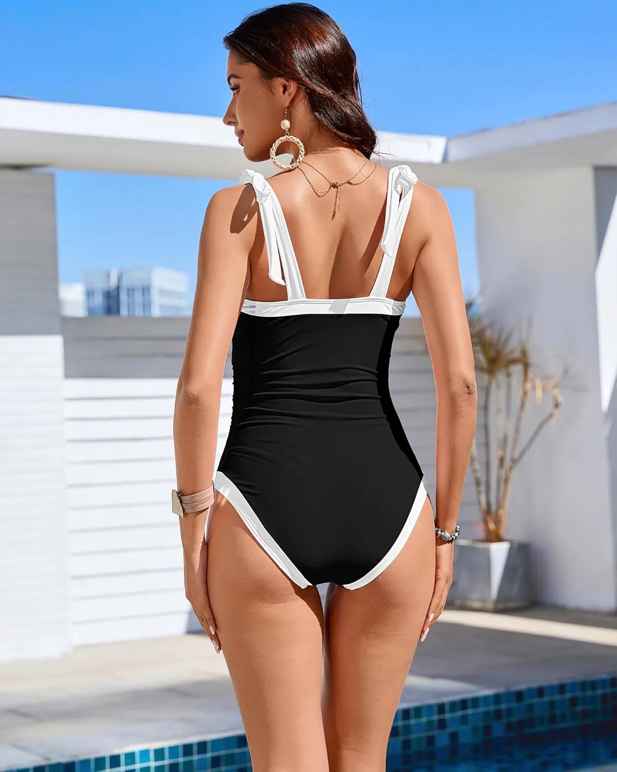 Bsubseach One Piece Swimsuit for Women Tummy Control Bathing Suits Adjustable Strap