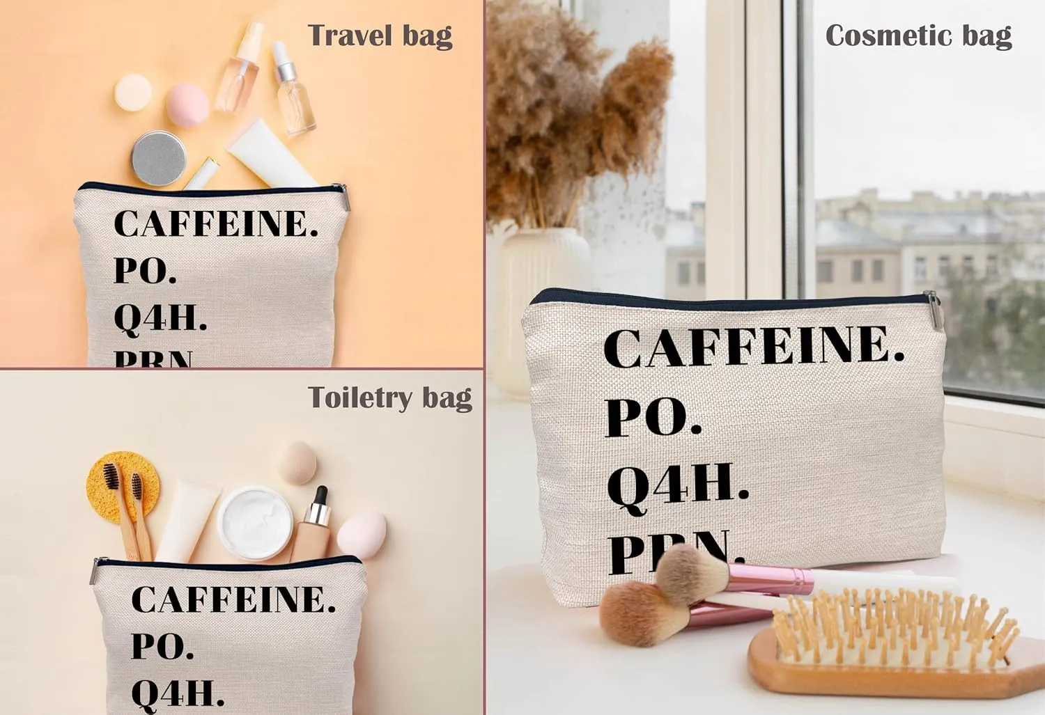 Caffeine PO Q4H Prn Funny Nurse Nursing Makeup Bag Make up Cosmetic Bag Small Zipper Pouch,Gift for Nursing Practitioner RN,Nursing Gift,Nurse Graduate Gift