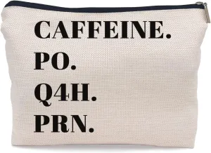 Caffeine PO Q4H Prn Funny Nurse Nursing Makeup Bag Make up Cosmetic Bag Small Zipper Pouch,Gift for Nursing Practitioner RN,Nursing Gift,Nurse Graduate Gift