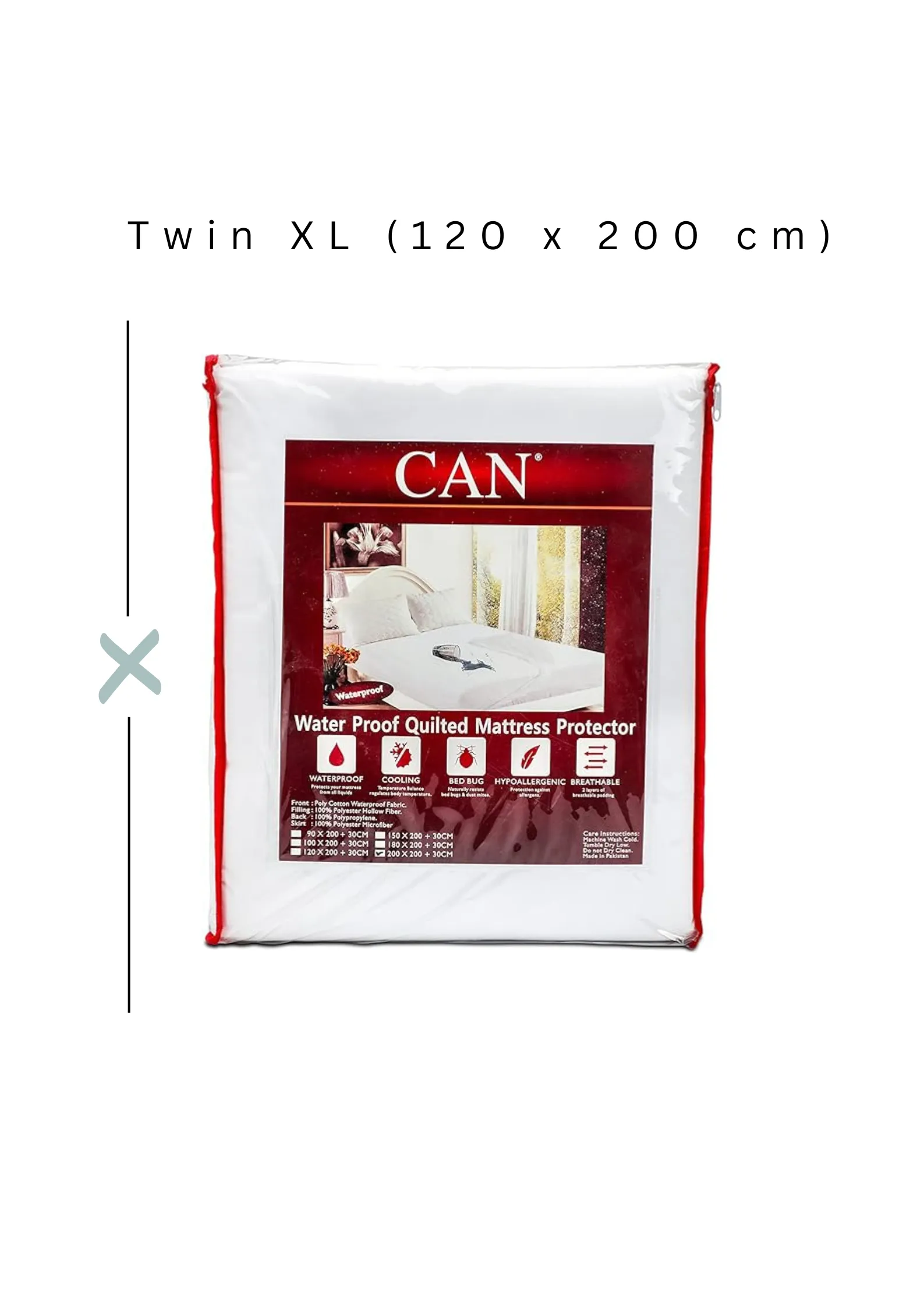 CAN Waterproof Quilted Mattress Protector (TC144 Poly Cotton Fabric, White)