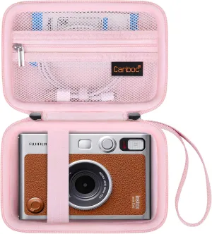 Canboc Carrying Case for Fujifilm Instax Mini EVO Instant Camera, Mesh Pocket fit Instax Mini Instant Film and Cable, Pink