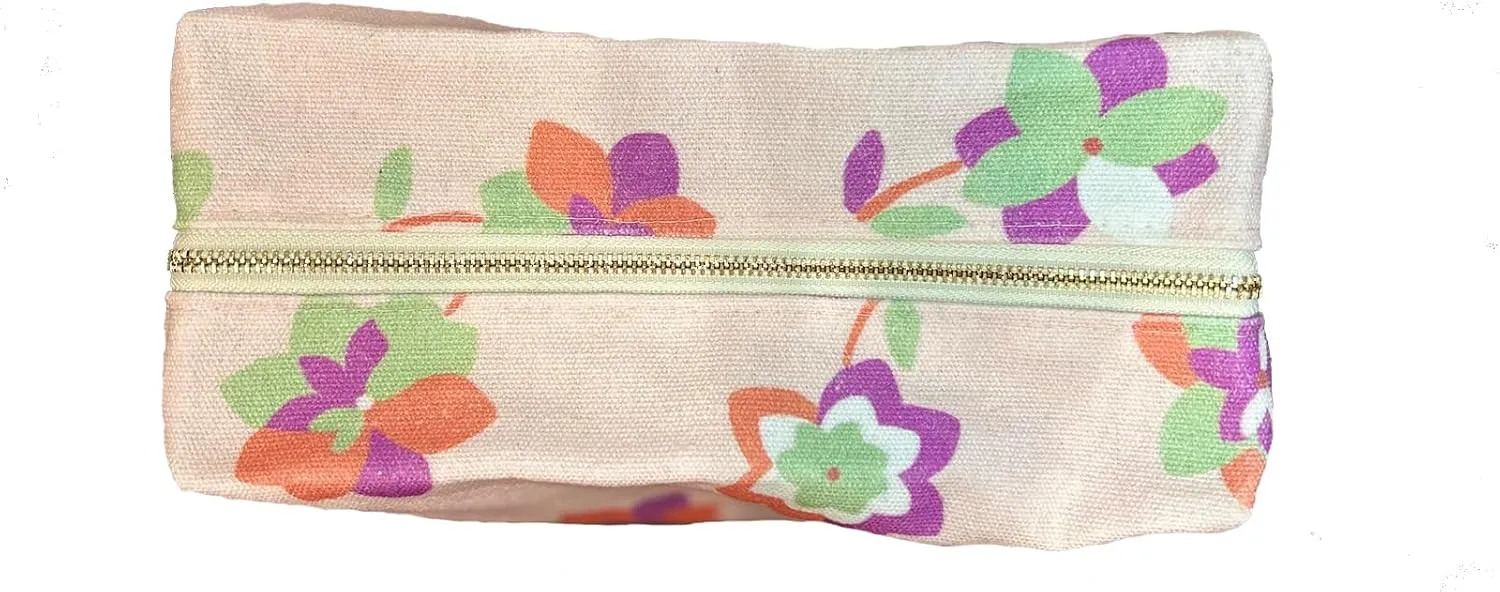 Canvas Makeup Bag Cosmetic Pouch for Travel Make Up Accessories for Women and Girls. (Graphic Flower)