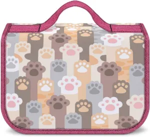 Cat Paw Footprint Toiletry Bag with Hanging Hook Large Cosmetic Bags Detachable Makeup Pouch Bathroom Accessories