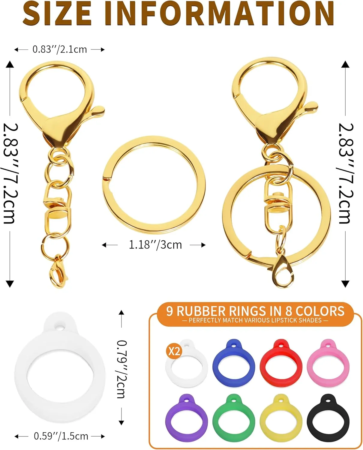 Chapstick Holder Key Chain - 3 Pack Keychain with 9 Rubber Rings, Purse Charms Keychain Wristlet Wallet Accessories