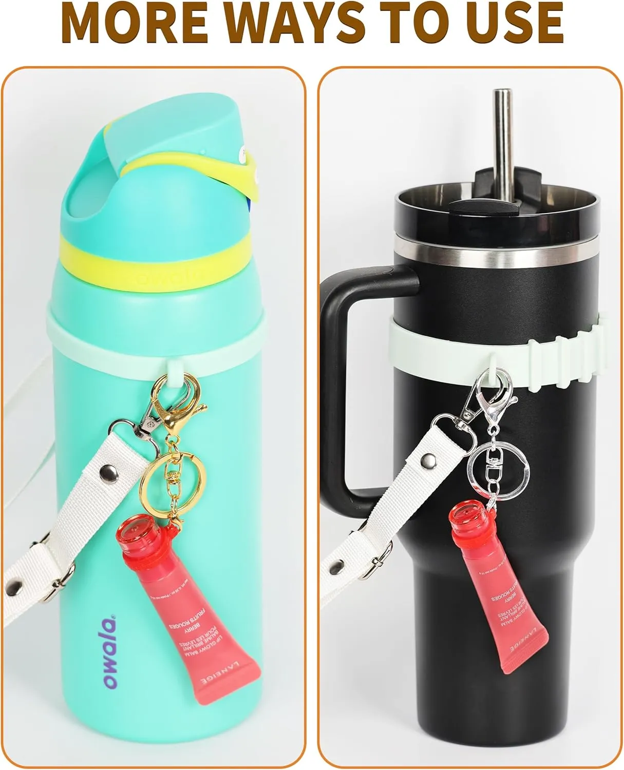 Chapstick Holder Key Chain - 3 Pack Keychain with 9 Rubber Rings, Purse Charms Keychain Wristlet Wallet Accessories