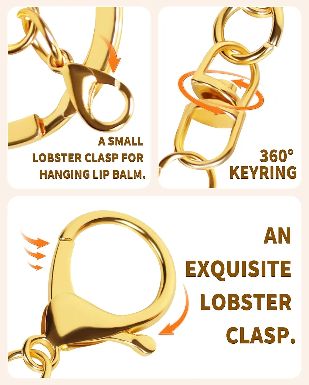 Chapstick Holder Key Chain - 3 Pack Keychain with 9 Rubber Rings, Purse Charms Keychain Wristlet Wallet Accessories