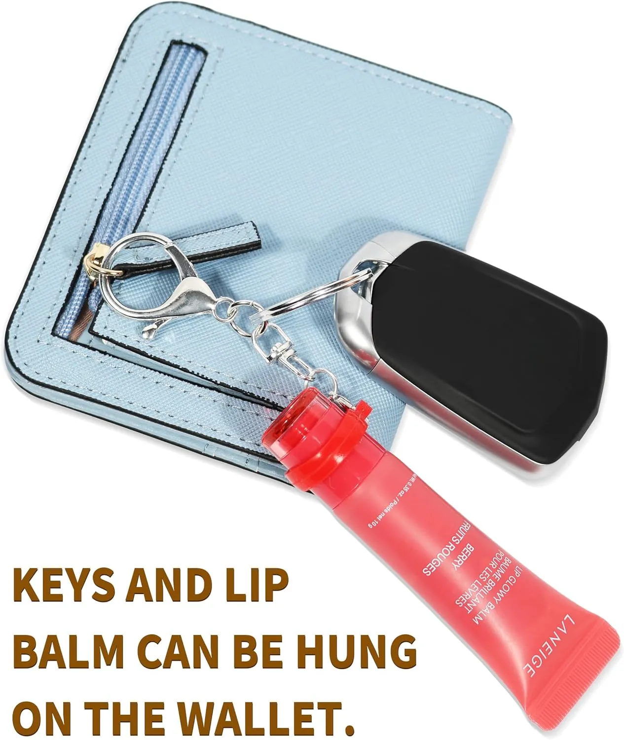 Chapstick Holder Key Chain - 3 Pack Keychain with 9 Rubber Rings, Purse Charms Keychain Wristlet Wallet Accessories