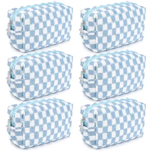 Checkered Makeup Bag Preppy Cosmetic Bag Bulk Blue Makeup Pouch Personalize Travel Toiletry Bag Organizer Cute DIY Makeup Brushes Storage Bag for Women