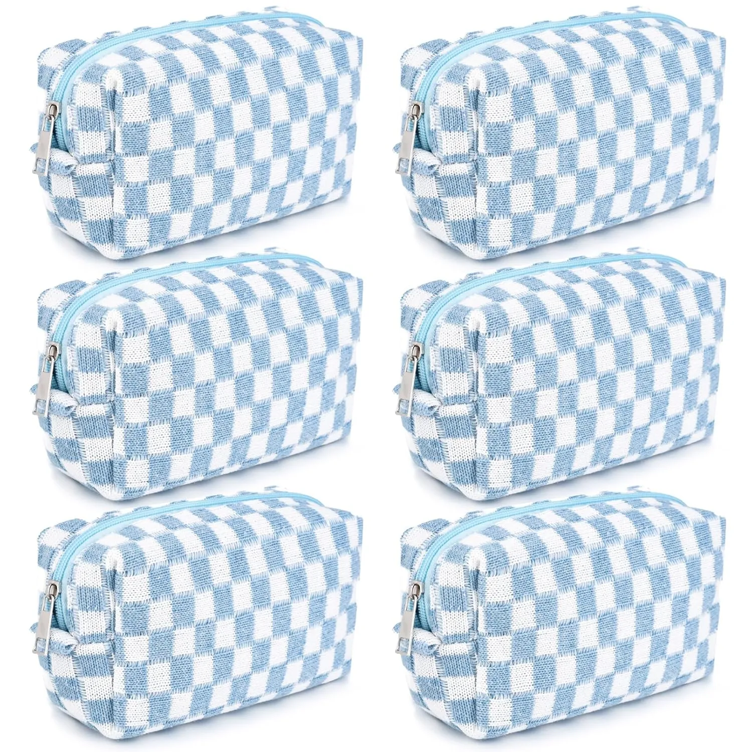 Checkered Makeup Bag Preppy Cosmetic Bag Bulk Blue Makeup Pouch Personalize Travel Toiletry Bag Organizer Cute DIY Makeup Brushes Storage Bag for Women