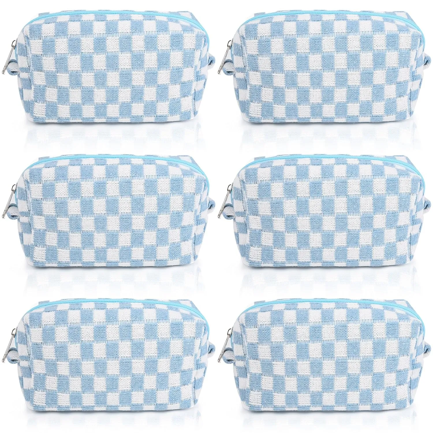Checkered Makeup Bag Preppy Cosmetic Bag Bulk Blue Makeup Pouch Personalize Travel Toiletry Bag Organizer Cute DIY Makeup Brushes Storage Bag for Women