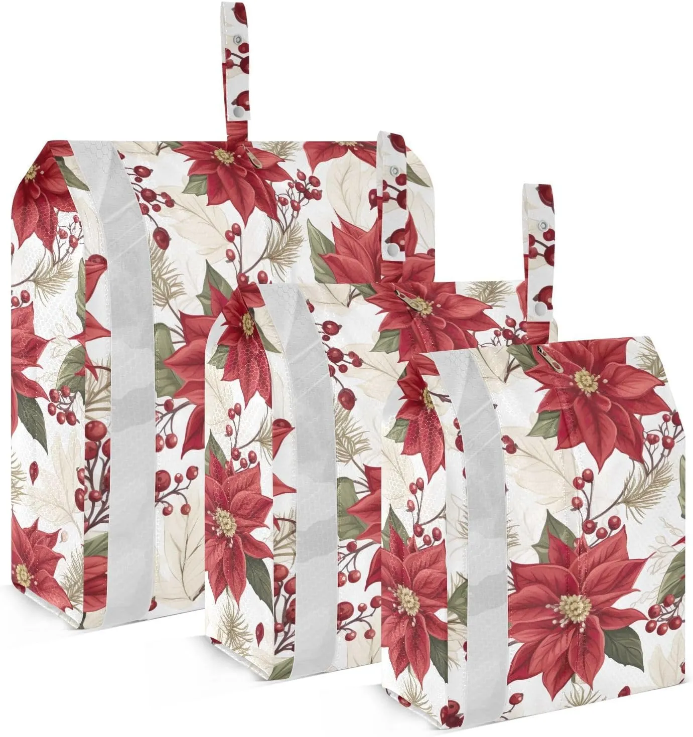 Christmas Red Flowers Berries Packing Cubes for Travel 3 Set Compression Bags Luggage Accessories for Travel Essentials