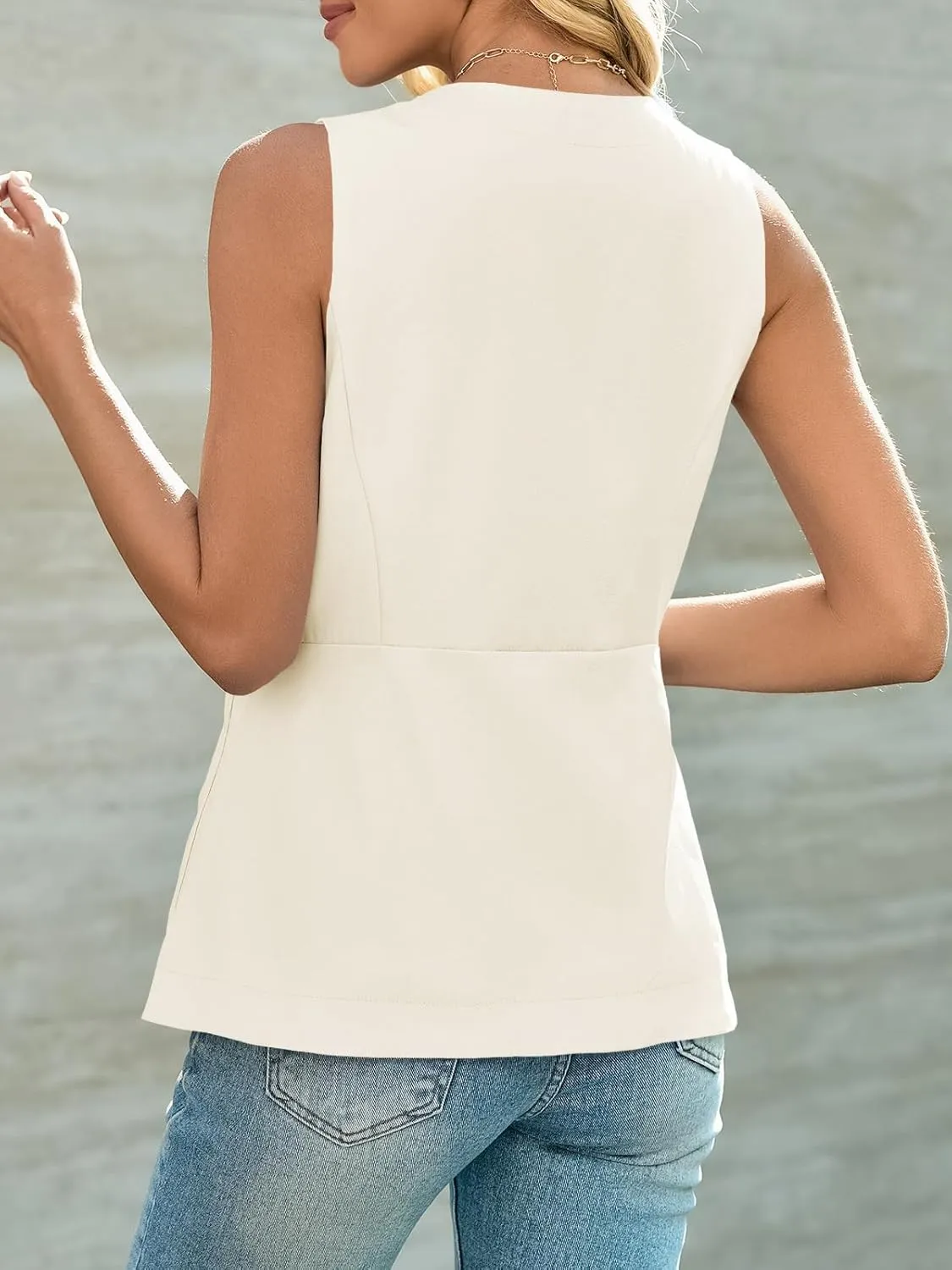 Cicy Bell Womens Button Down Vest Tops Summer Fitted Sleeveless Tank Tops Dressy Casual Business Waistcoat