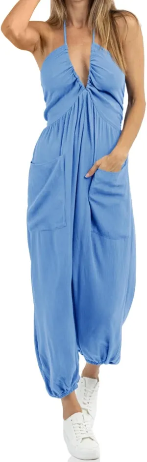 Cicy Bell Women's Sexy Halter Jumpsuits Casual Deep V Nevk Beach Jogger Long Pants Rompers