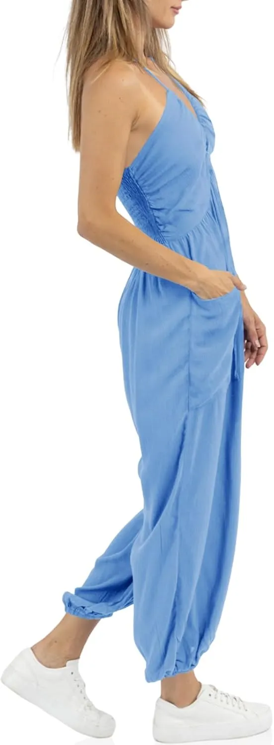Cicy Bell Women's Sexy Halter Jumpsuits Casual Deep V Nevk Beach Jogger Long Pants Rompers