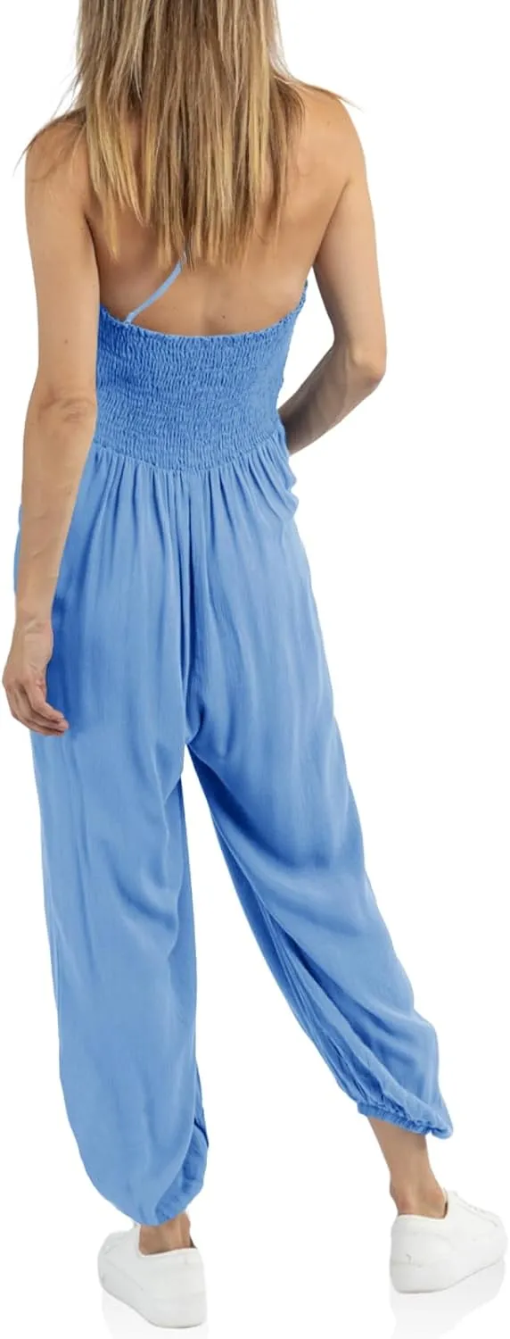 Cicy Bell Women's Sexy Halter Jumpsuits Casual Deep V Nevk Beach Jogger Long Pants Rompers