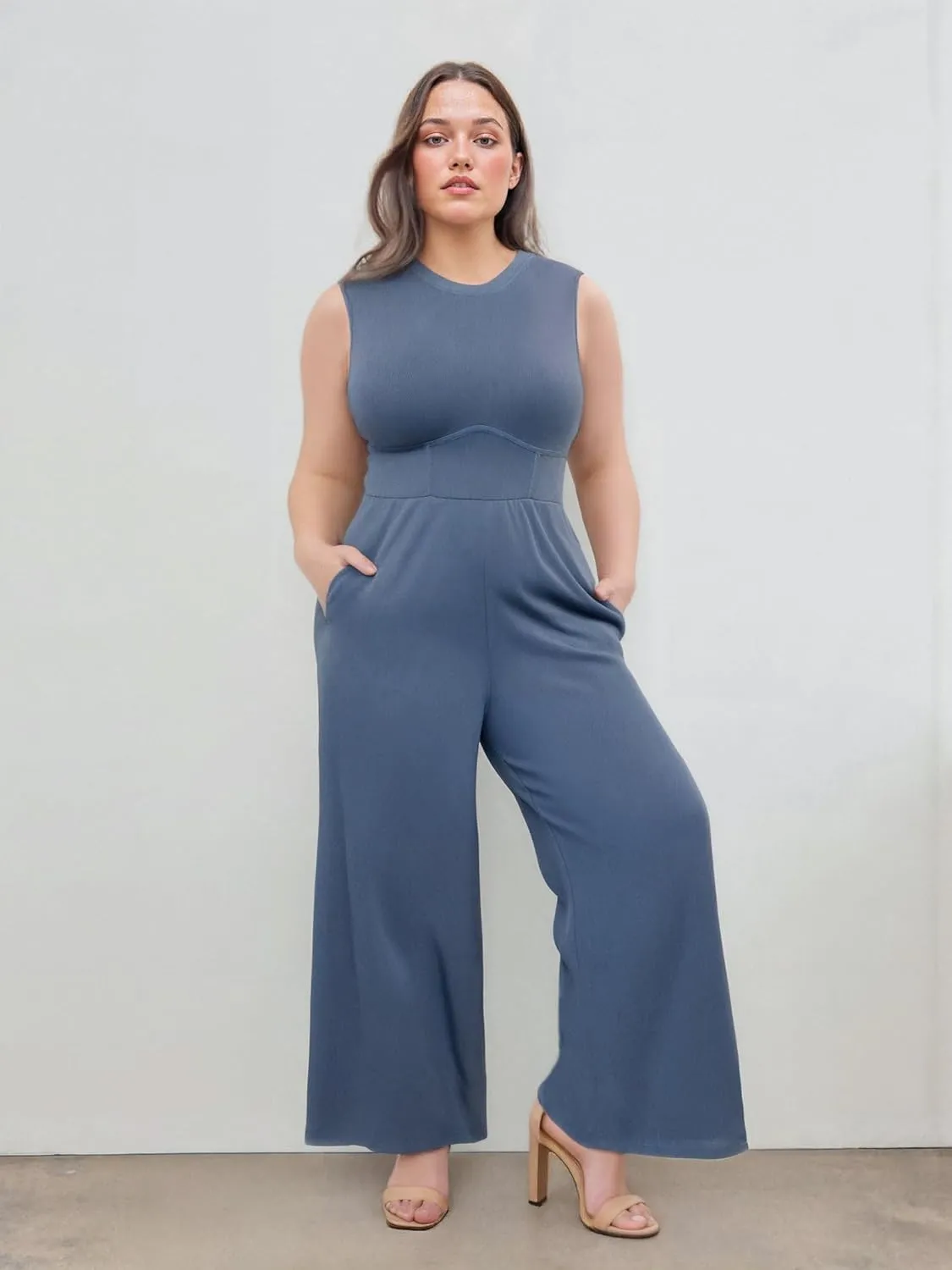 CIDER Plus Size Jumpsuits For Curvy Women Crew Neck Sleeveless Elegant Wide Leg Jumpsuits Dressy Casual Summer Outfits