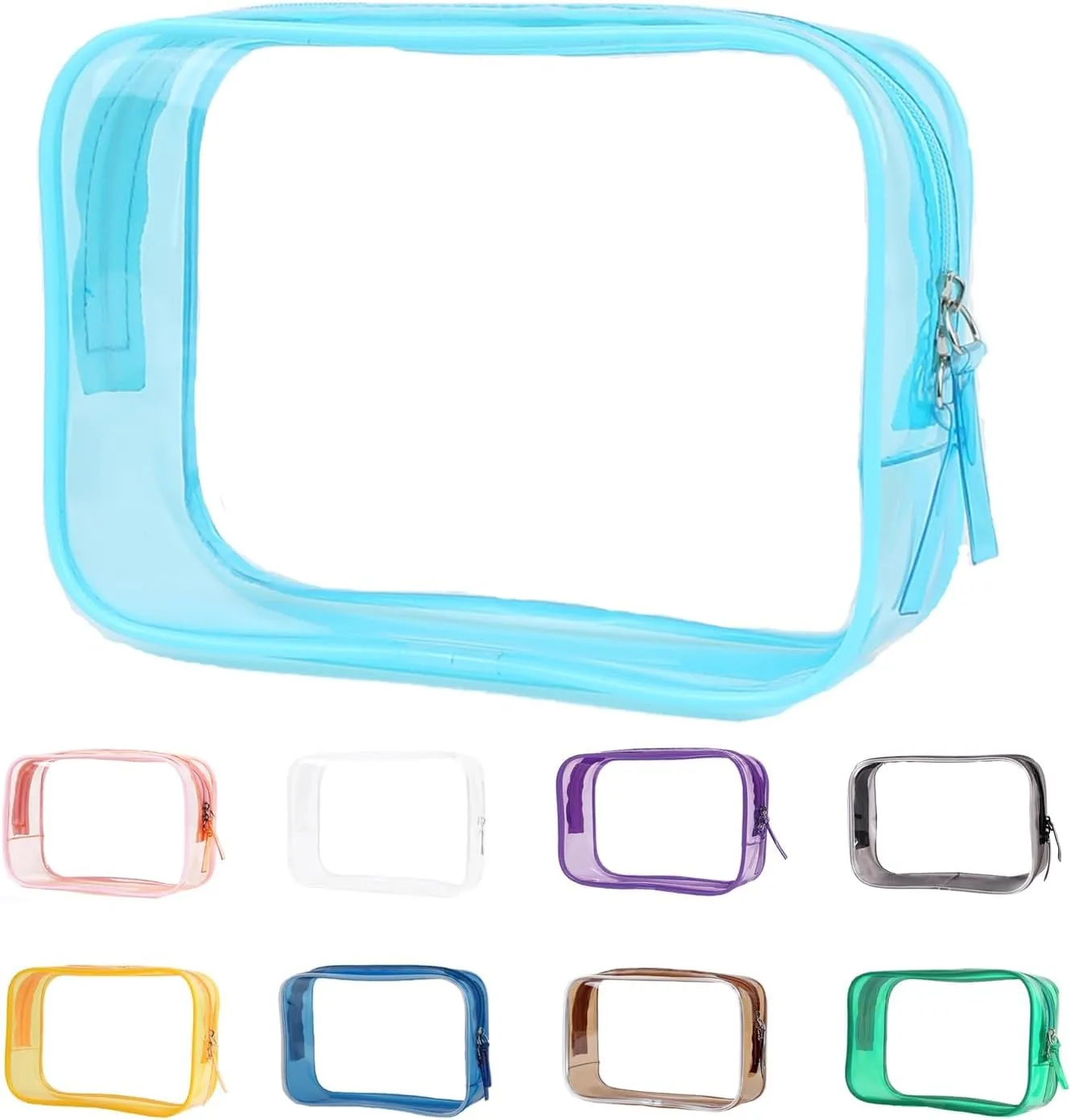 Clear Pouch, Makeup Bag, 6.6""x2.3""x4.7"" TSA Approved Toiletry Bag, Clear Travel Bags for Toiletries, Cosmetic Bag for Women-1 Pack Sky Blue