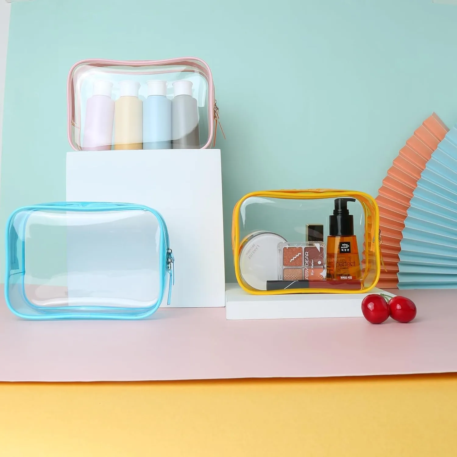 Clear Pouch, Makeup Bag, 6.6""x2.3""x4.7"" TSA Approved Toiletry Bag, Clear Travel Bags for Toiletries, Cosmetic Bag for Women-1 Pack Sky Blue