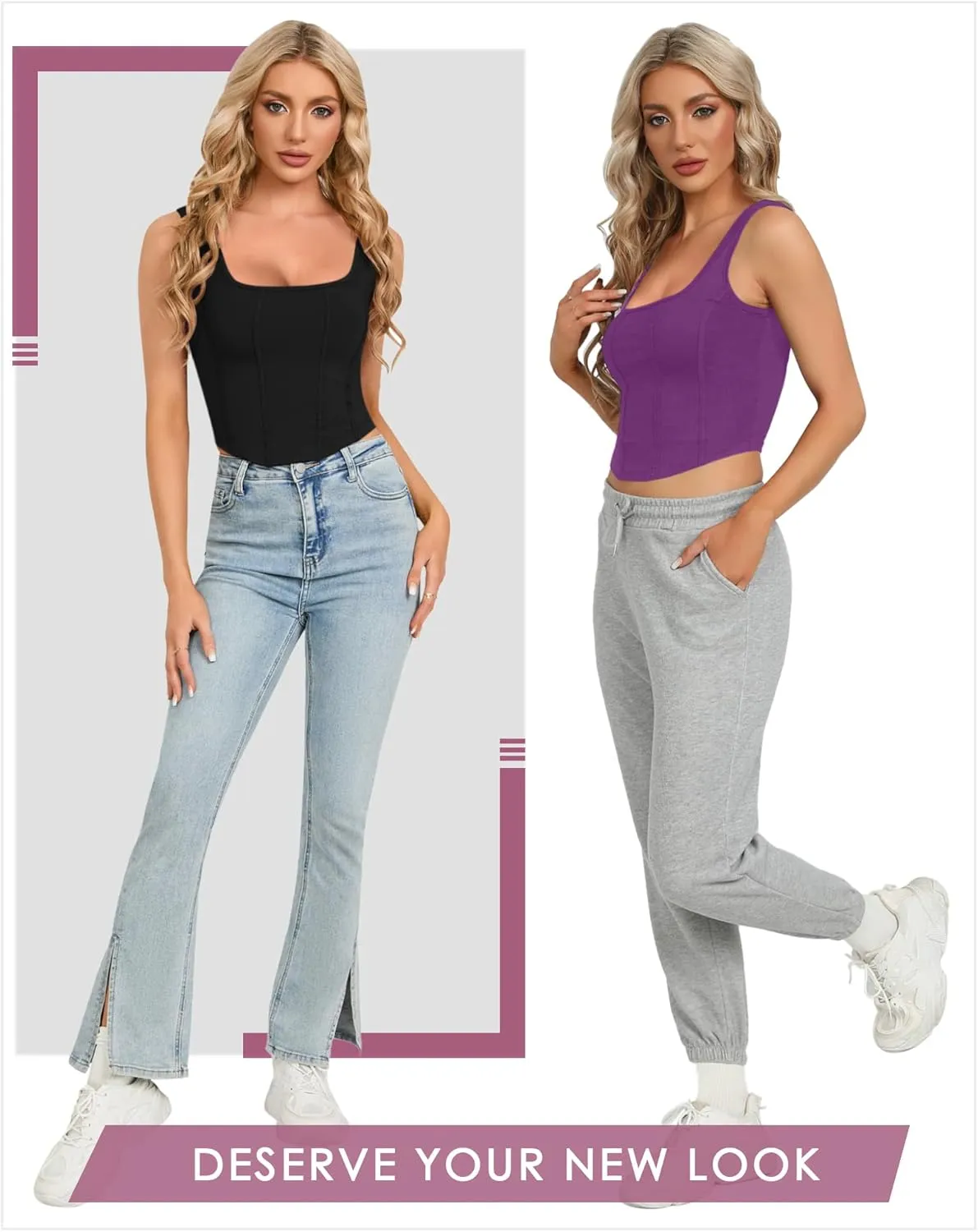 CLOZOZ Womens Bustier Corset Crop Tank Top Square Neck Sexy Crop Tops for Women Going Out Tops Trendy