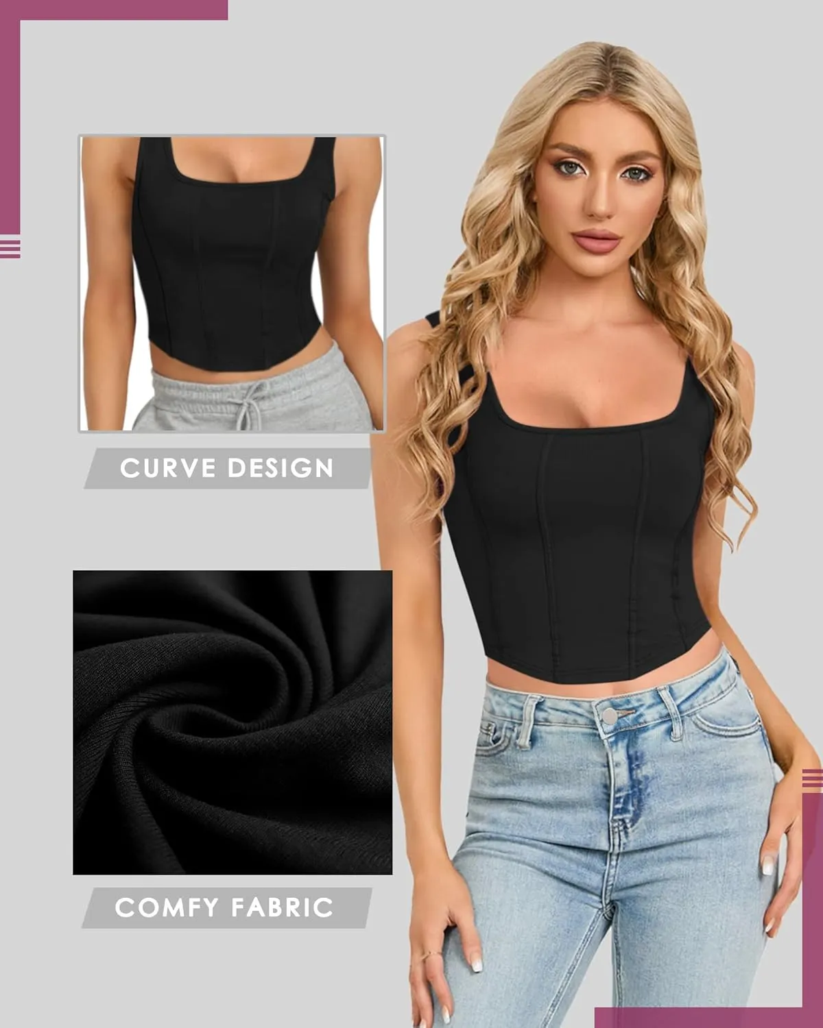 CLOZOZ Womens Bustier Corset Crop Tank Top Square Neck Sexy Crop Tops for Women Going Out Tops Trendy