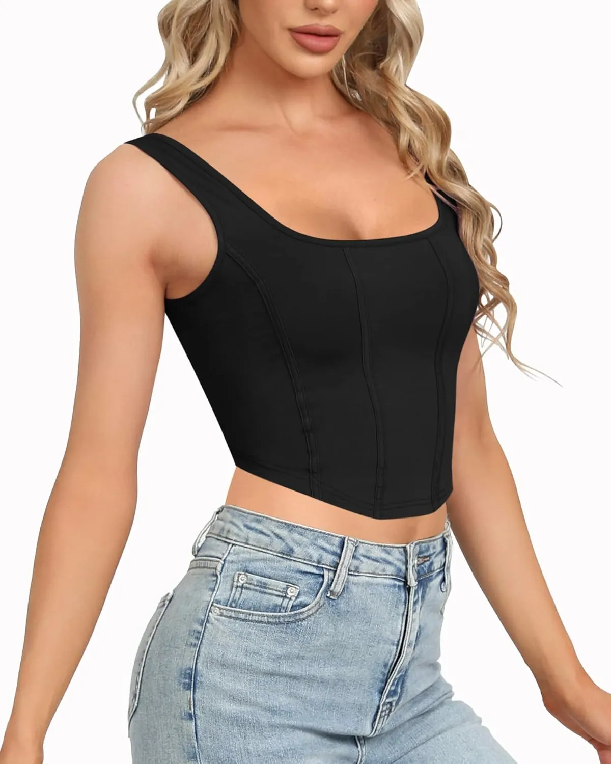 CLOZOZ Womens Bustier Corset Crop Tank Top Square Neck Sexy Crop Tops for Women Going Out Tops Trendy