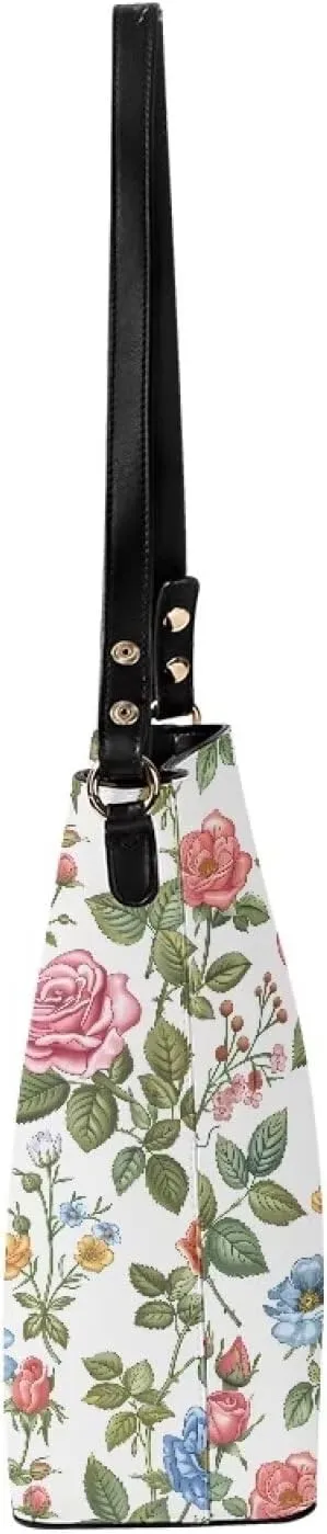 COEQINE Aesthetic Floral Tote Bag Large Capacity Floral Crossbody Strap Easy To Clean Portable Travel Accessories