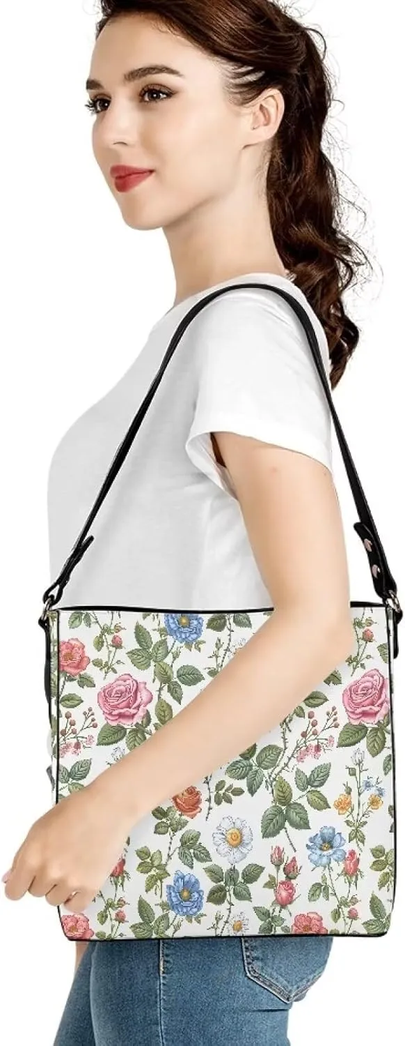 COEQINE Aesthetic Floral Tote Bag Large Capacity Floral Crossbody Strap Easy To Clean Portable Travel Accessories