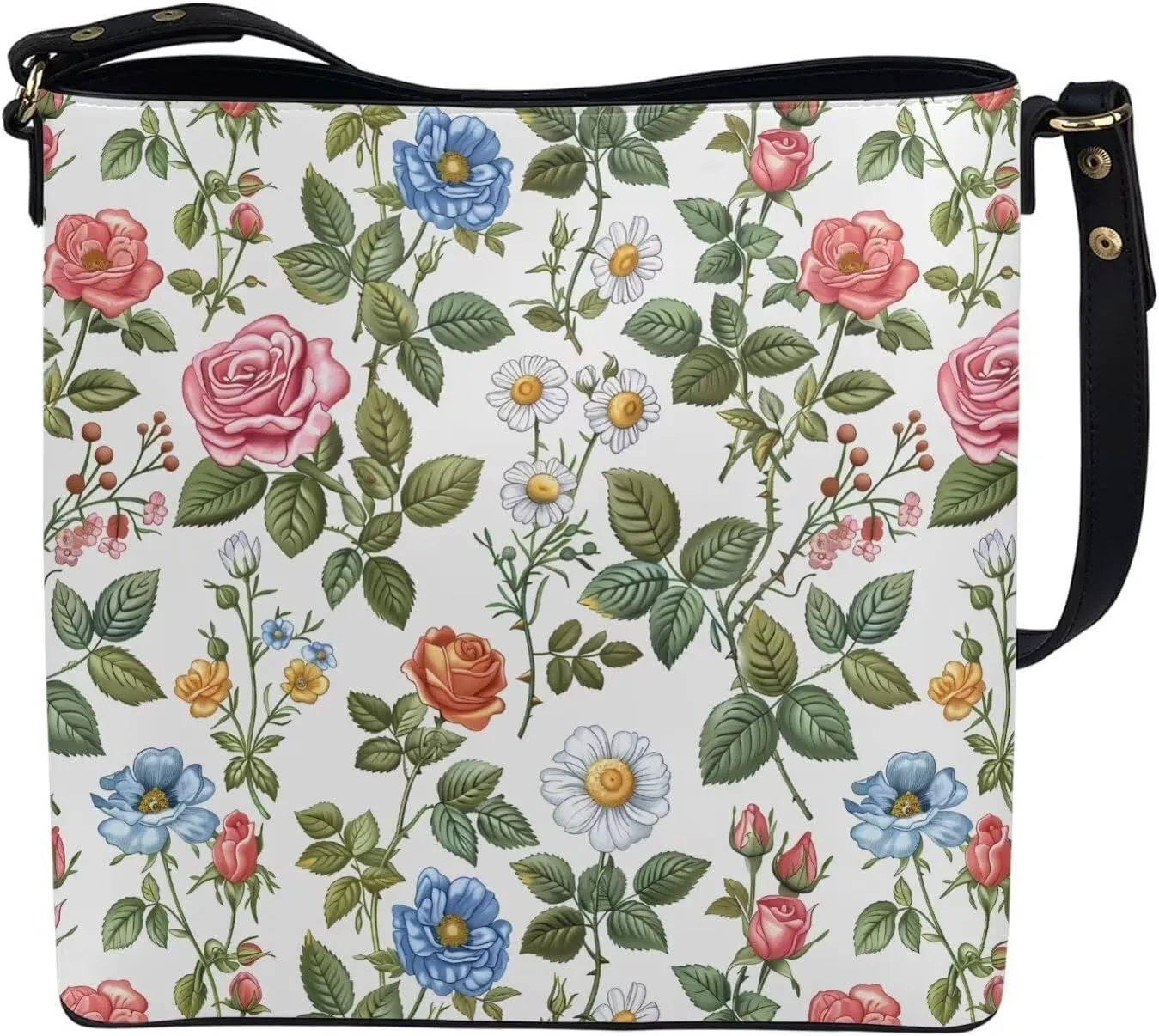COEQINE Aesthetic Floral Tote Bag Large Capacity Floral Crossbody Strap Easy To Clean Portable Travel Accessories