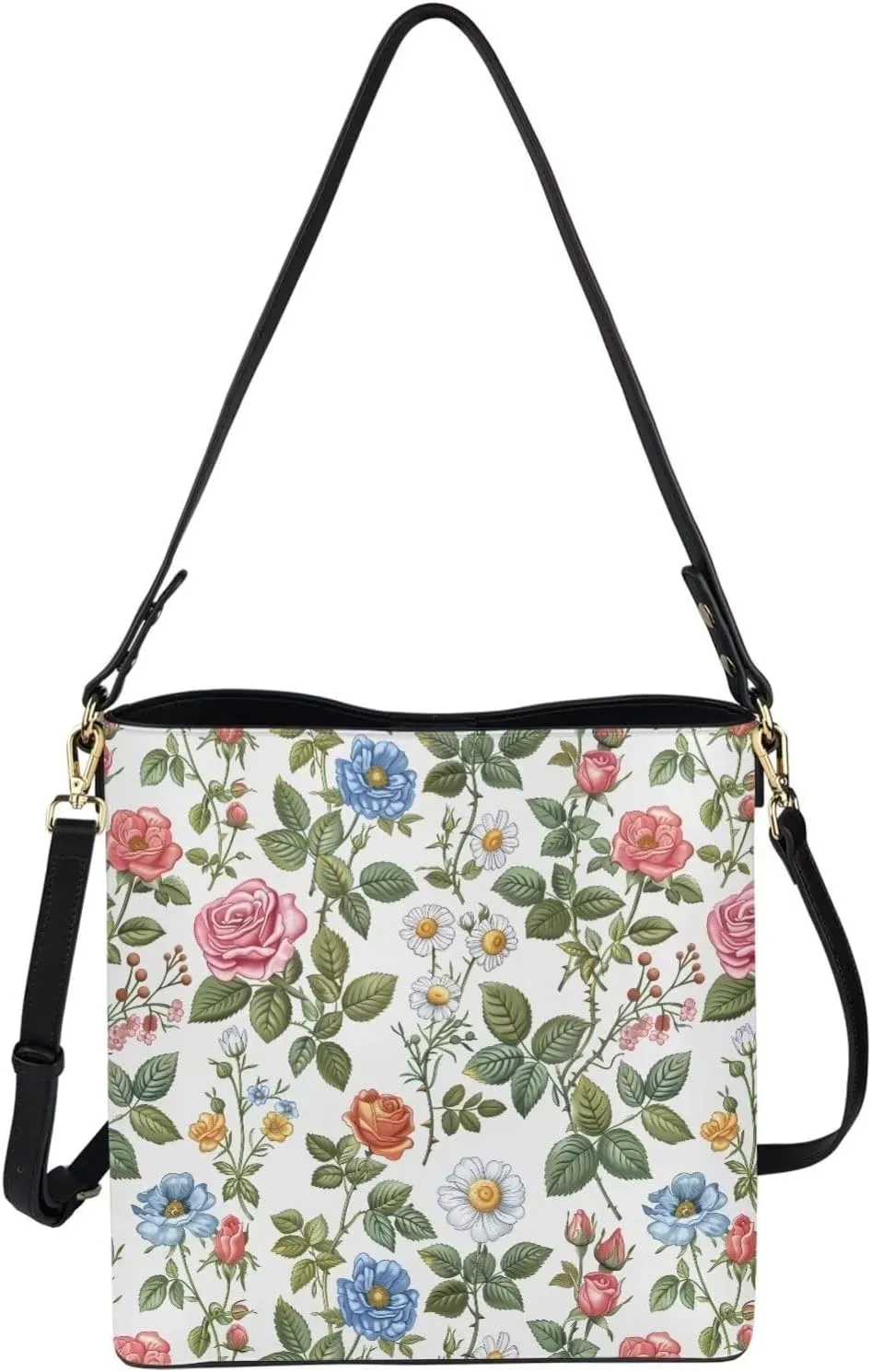 COEQINE Aesthetic Floral Tote Bag Large Capacity Floral Crossbody Strap Easy To Clean Portable Travel Accessories