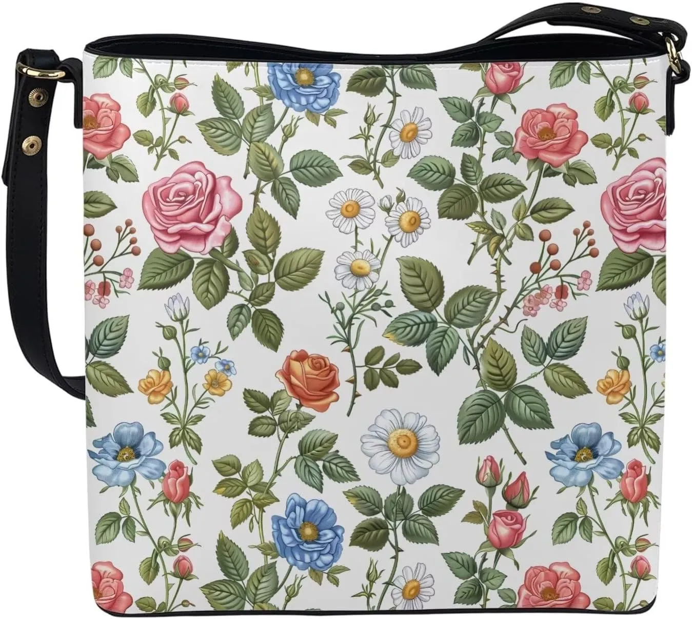 COEQINE Aesthetic Floral Tote Bag Large Capacity Floral Crossbody Strap Easy To Clean Portable Travel Accessories