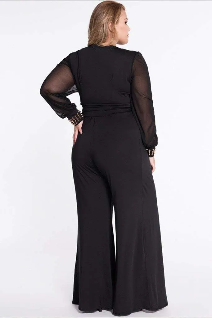 Cokar Womens Plus Size Jumpsuits Long Sleeve V-Neck Casual Style Set