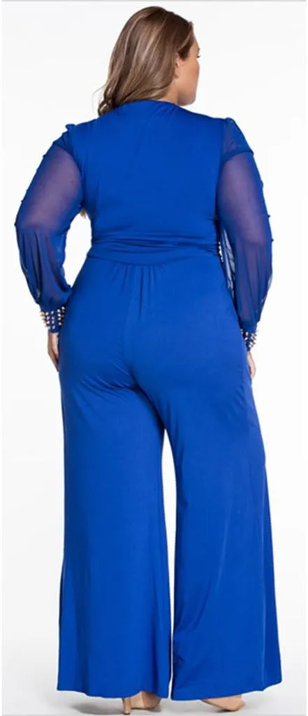 Cokar Womens Plus Size Jumpsuits Long Sleeve V-Neck Casual Style Set